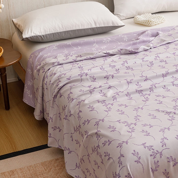 91家纺网 家纺一手货源 找家纺 悦然毛巾被 2026新款竹纤维冷感毯盖毯再生素纤维休闲夏被毛巾被夏凉被空调被 竹韵叶梦紫