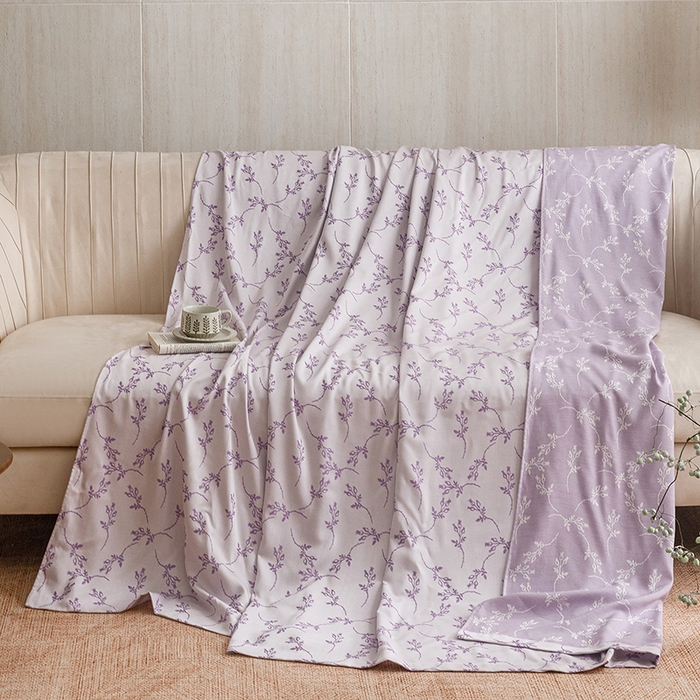 91家纺网 家纺一手货源 找家纺 悦然毛巾被 2026新款竹纤维冷感毯盖毯再生素纤维休闲夏被毛巾被夏凉被空调被 竹韵叶梦紫