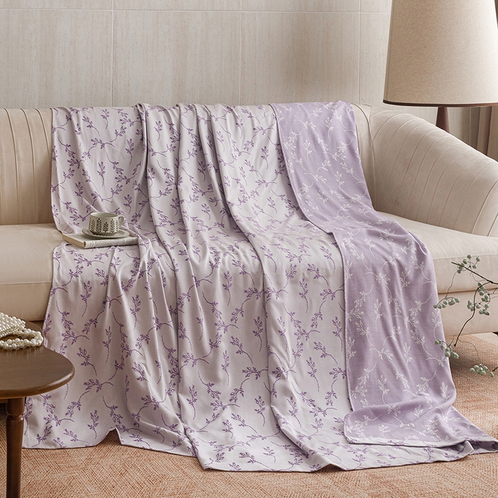 91家纺网 家纺一手货源 找家纺 悦然毛巾被 2026新款竹纤维冷感毯盖毯再生素纤维休闲夏被毛巾被夏凉被空调被 竹韵叶梦紫