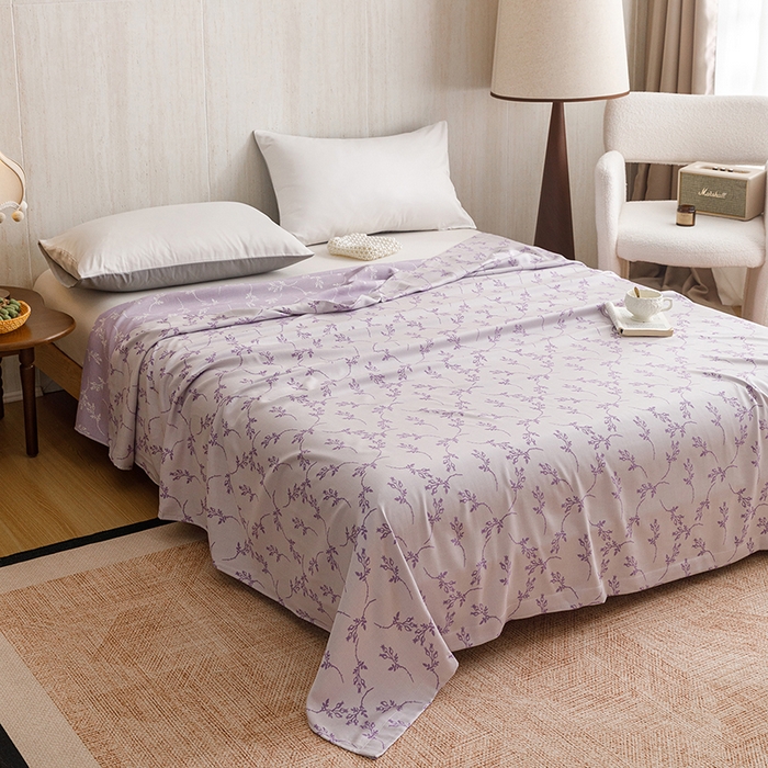 91家纺网 家纺一手货源 找家纺 悦然毛巾被 2026新款竹纤维冷感毯盖毯再生素纤维休闲夏被毛巾被夏凉被空调被 竹韵叶梦紫