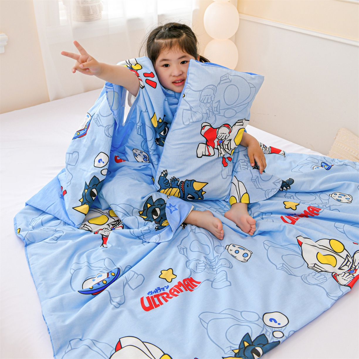 91家纺网 家纺一手货源 找家纺 （总）名兮家居 2026新款经典奥特曼三丽鸥A类全棉纯棉儿童睡袋护肚防踢被