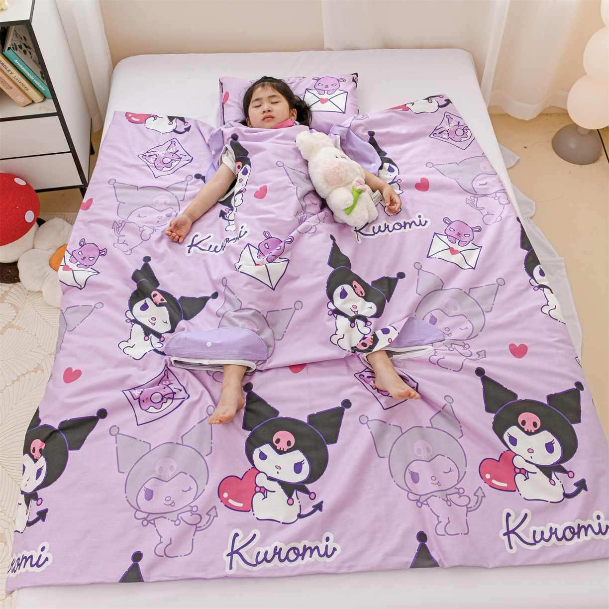 91家纺网 家纺一手货源 找家纺 名兮家居 2026新款经典奥特曼三丽鸥A类全棉纯棉儿童睡袋护肚防踢被 防踢被-情书库洛米