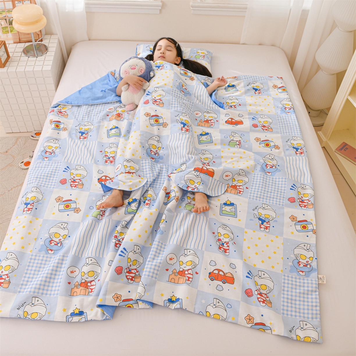 91家纺网 家纺一手货源 找家纺 （总）名兮家居 2026新款经典奥特曼三丽鸥A类全棉纯棉儿童睡袋护肚防踢被