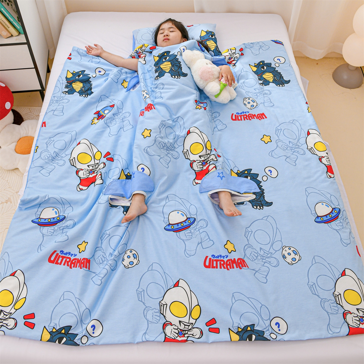 名兮家居 2026新款经典奥特曼三丽鸥A类全棉纯棉儿童睡袋护肚防踢被 防踢被-奥特勇士