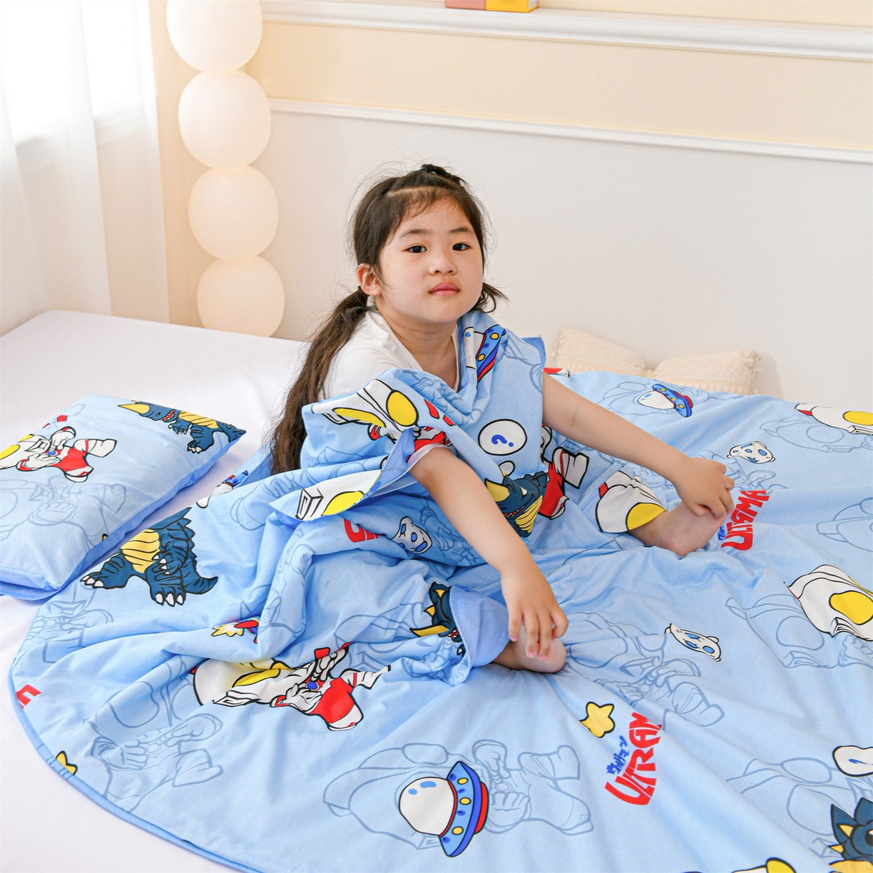 91家纺网 家纺一手货源 找家纺 名兮家居 2026新款经典奥特曼三丽鸥A类全棉纯棉儿童睡袋护肚防踢被 防踢被-奥特勇士