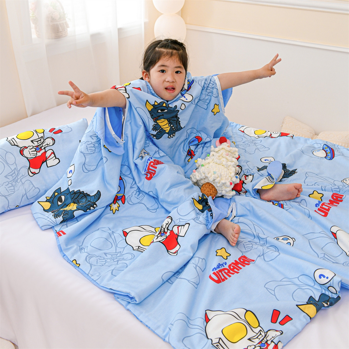 91家纺网 家纺一手货源 找家纺 名兮家居 2026新款经典奥特曼三丽鸥A类全棉纯棉儿童睡袋护肚防踢被 防踢被-奥特勇士