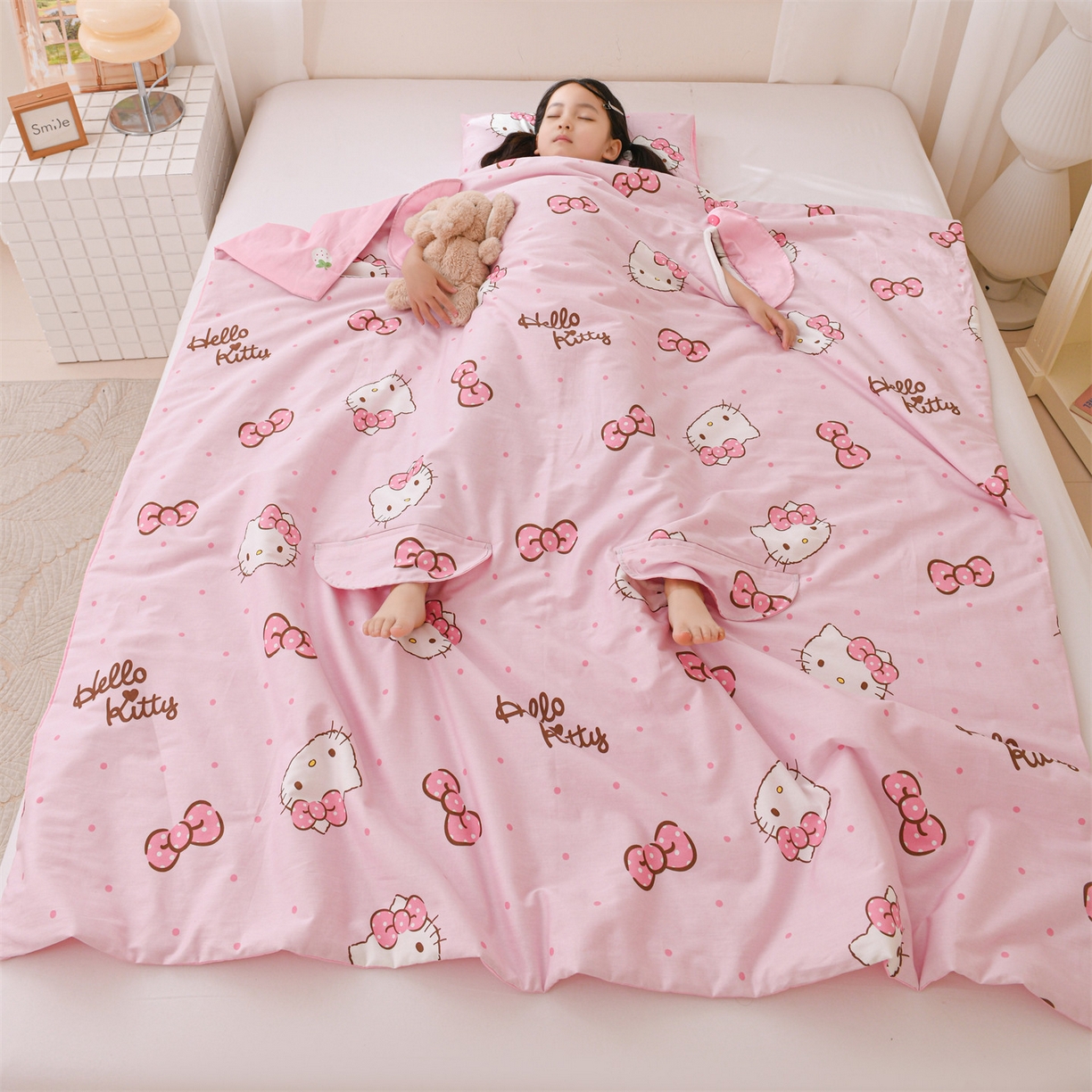 名兮家居 2026新款经典奥特曼三丽鸥A类全棉纯棉儿童睡袋护肚防踢被 防踢被-呆萌kt