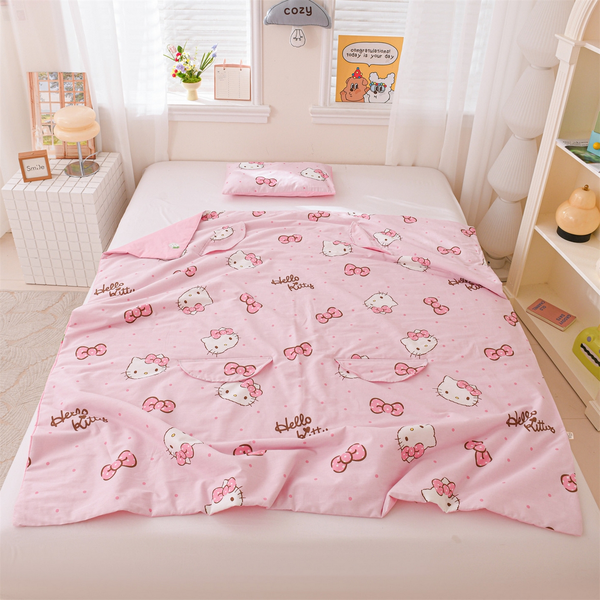 91家纺网 家纺一手货源 找家纺 名兮家居 2026新款经典奥特曼三丽鸥A类全棉纯棉儿童睡袋护肚防踢被 防踢被-呆萌kt