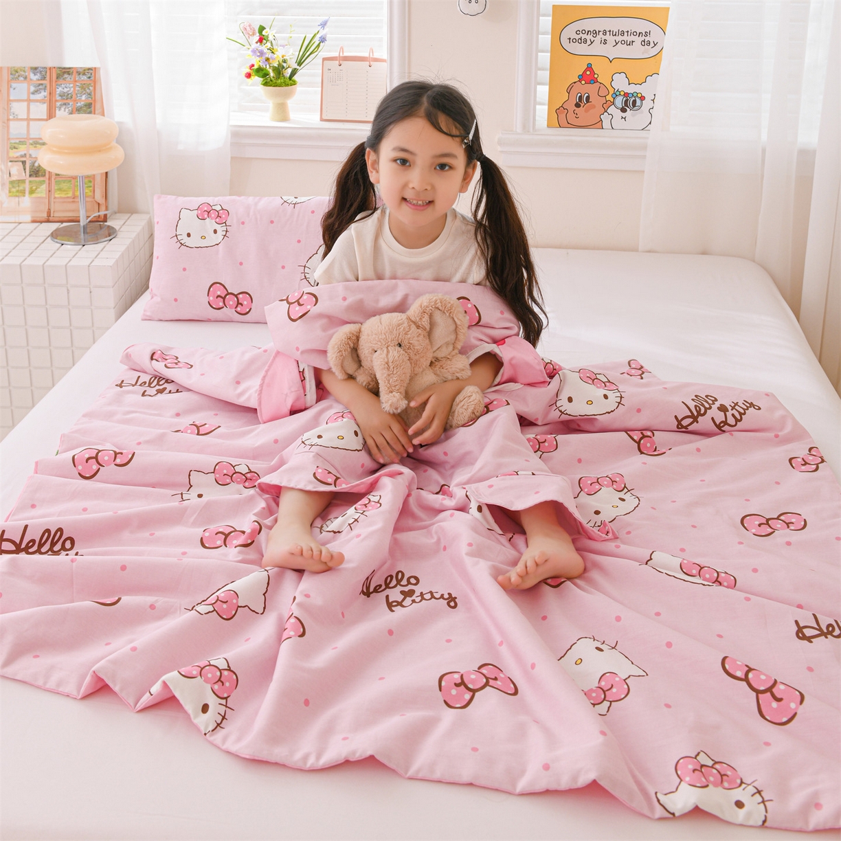 91家纺网 家纺一手货源 找家纺 名兮家居 2026新款经典奥特曼三丽鸥A类全棉纯棉儿童睡袋护肚防踢被 防踢被-呆萌kt