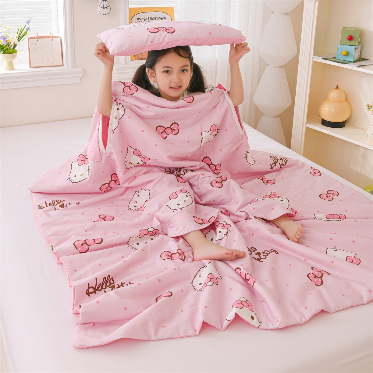 91家纺网 家纺一手货源 找家纺 名兮家居 2026新款经典奥特曼三丽鸥A类全棉纯棉儿童睡袋护肚防踢被 防踢被-呆萌kt