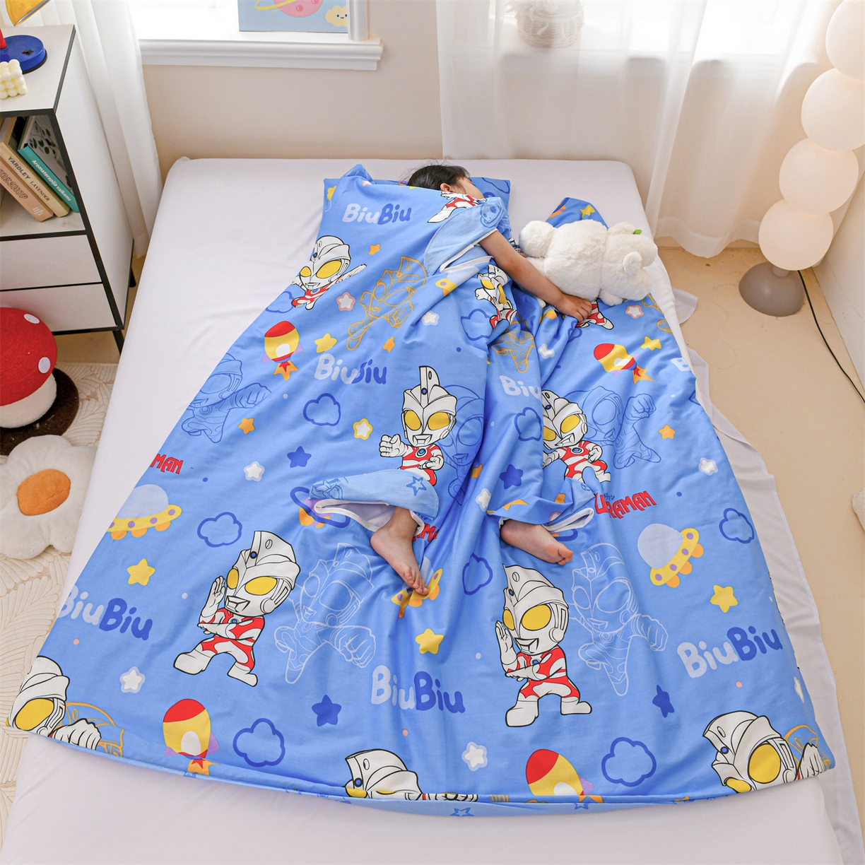 91家纺网 家纺一手货源 找家纺 名兮家居 2026新款经典奥特曼三丽鸥A类全棉纯棉儿童睡袋护肚防踢被 防踢被-光线王子