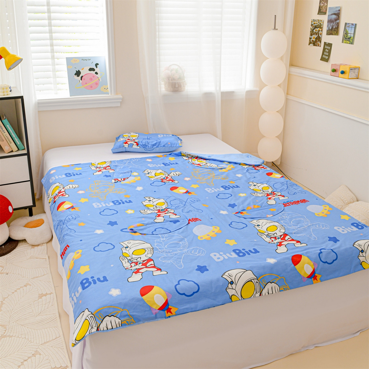 91家纺网 家纺一手货源 找家纺 名兮家居 2026新款经典奥特曼三丽鸥A类全棉纯棉儿童睡袋护肚防踢被 防踢被-光线王子