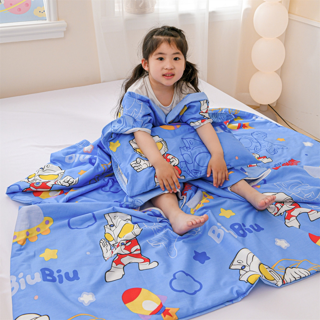 91家纺网 家纺一手货源 找家纺 名兮家居 2026新款经典奥特曼三丽鸥A类全棉纯棉儿童睡袋护肚防踢被 防踢被-光线王子