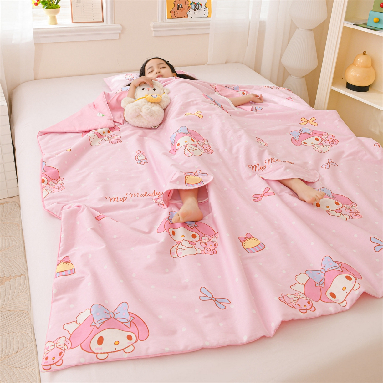 91家纺网 家纺一手货源 找家纺 名兮家居 2026新款经典奥特曼三丽鸥A类全棉纯棉儿童睡袋护肚防踢被 防踢被-魔法美乐蒂