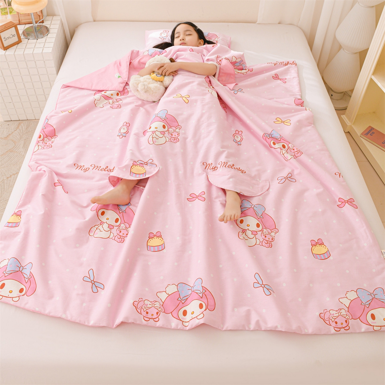 91家纺网 家纺一手货源 找家纺 名兮家居 2026新款经典奥特曼三丽鸥A类全棉纯棉儿童睡袋护肚防踢被 防踢被-魔法美乐蒂