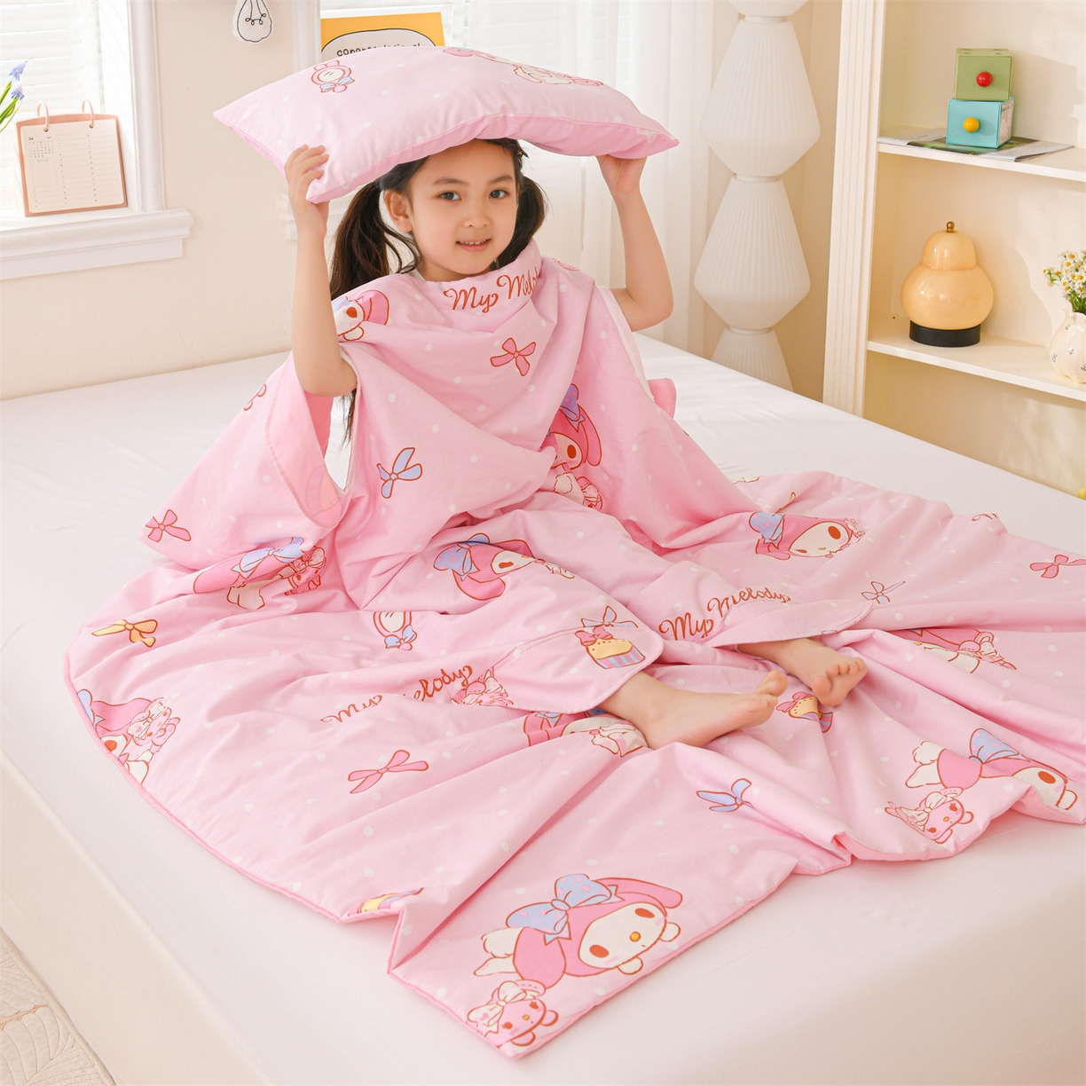 91家纺网 家纺一手货源 找家纺 名兮家居 2026新款经典奥特曼三丽鸥A类全棉纯棉儿童睡袋护肚防踢被 防踢被-魔法美乐蒂