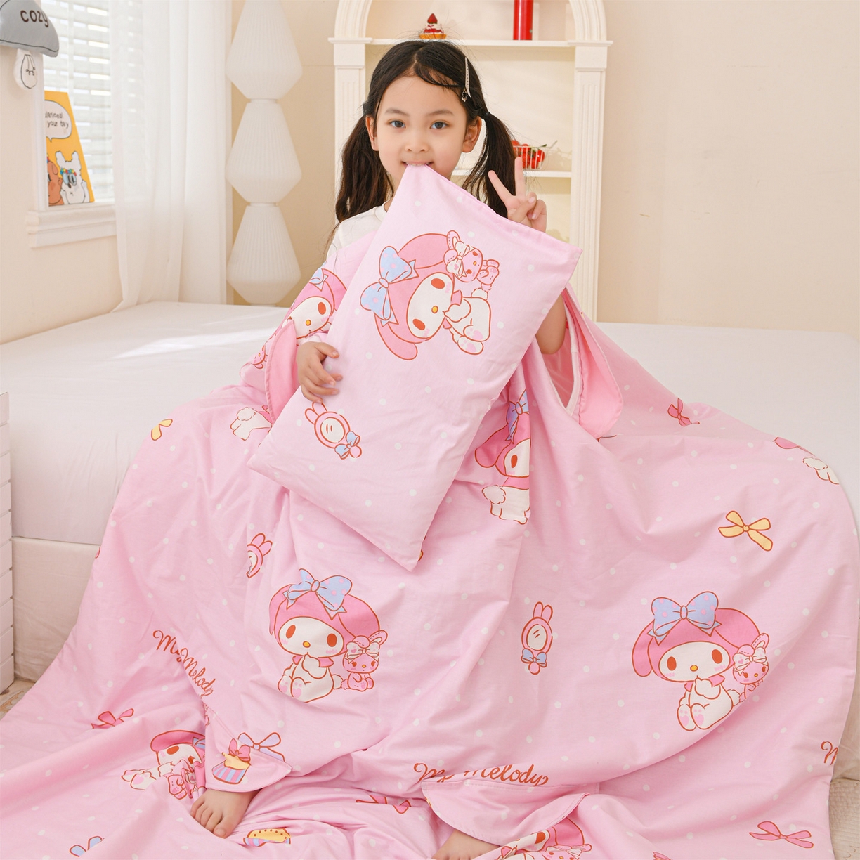 91家纺网 家纺一手货源 找家纺 名兮家居 2026新款经典奥特曼三丽鸥A类全棉纯棉儿童睡袋护肚防踢被 防踢被-魔法美乐蒂