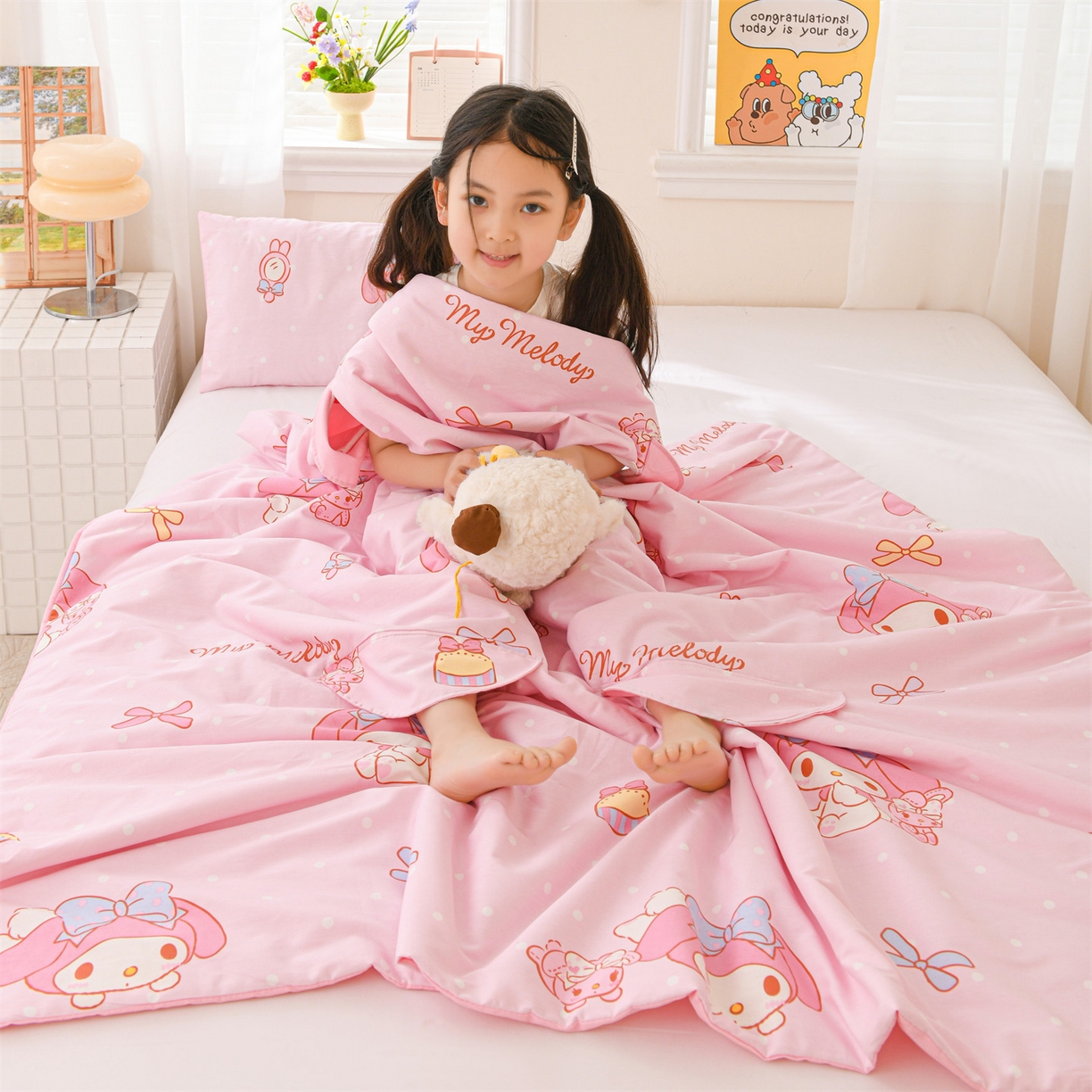 91家纺网 家纺一手货源 找家纺 名兮家居 2026新款经典奥特曼三丽鸥A类全棉纯棉儿童睡袋护肚防踢被 防踢被-魔法美乐蒂