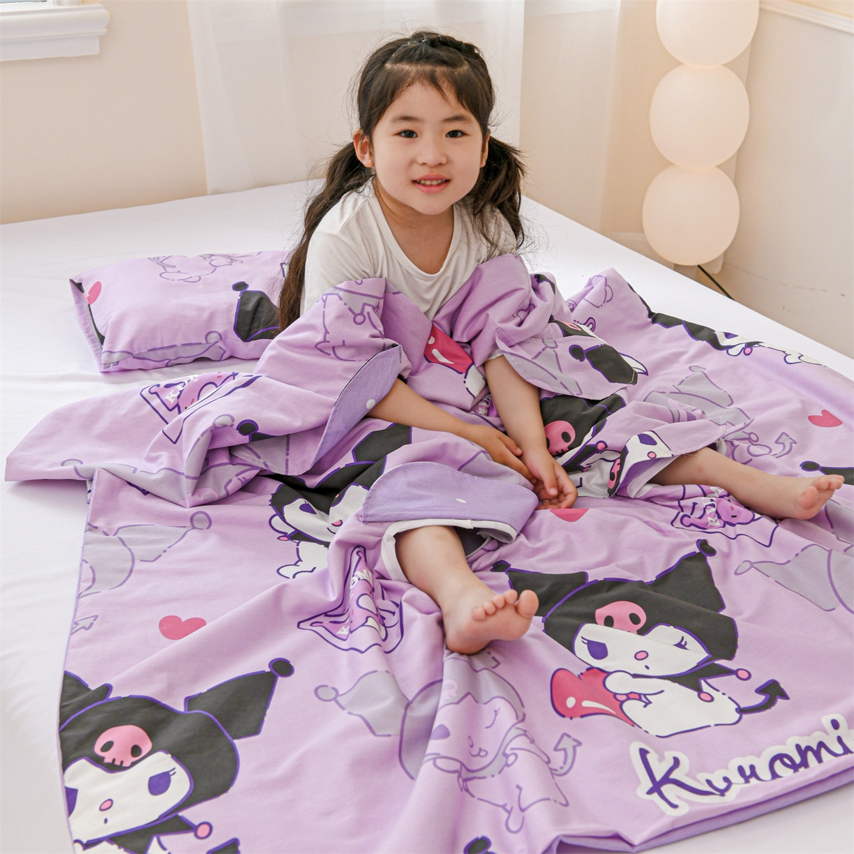 91家纺网 家纺一手货源 找家纺 名兮家居 2026新款经典奥特曼三丽鸥A类全棉纯棉儿童睡袋护肚防踢被 防踢被-情书库洛米