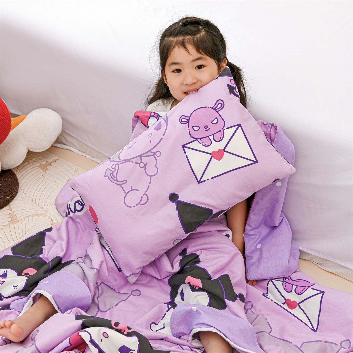 91家纺网 家纺一手货源 找家纺 名兮家居 2026新款经典奥特曼三丽鸥A类全棉纯棉儿童睡袋护肚防踢被 防踢被-情书库洛米