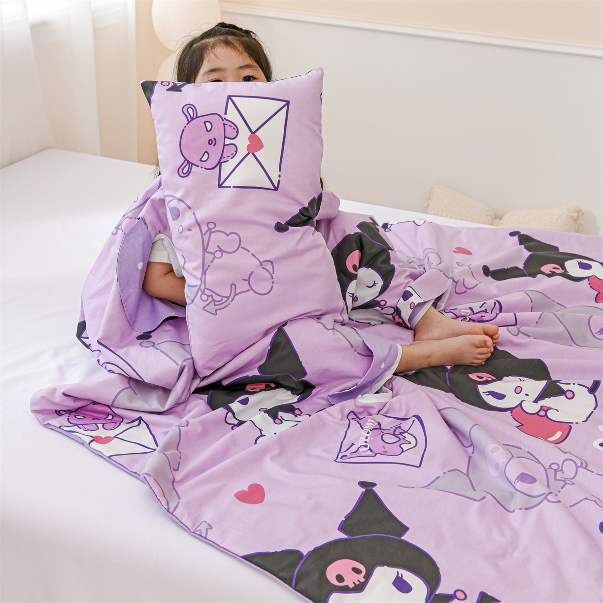 91家纺网 家纺一手货源 找家纺 名兮家居 2026新款经典奥特曼三丽鸥A类全棉纯棉儿童睡袋护肚防踢被 防踢被-情书库洛米