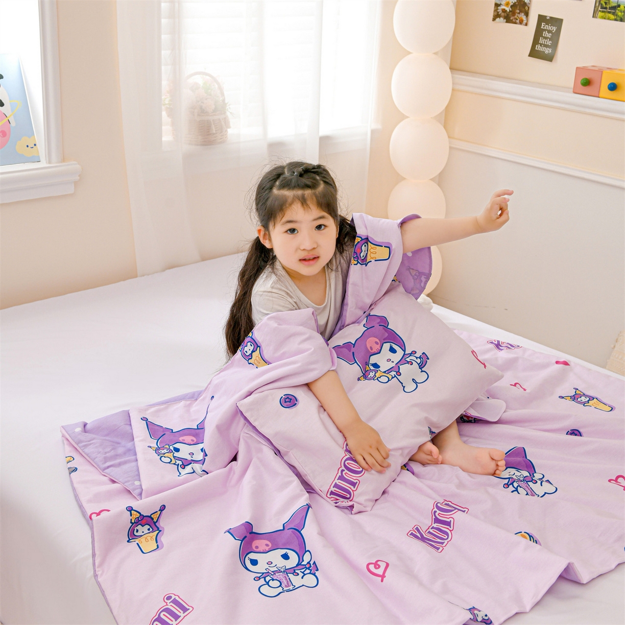 91家纺网 家纺一手货源 找家纺 名兮家居 2026新款经典奥特曼三丽鸥A类全棉纯棉儿童睡袋护肚防踢被 防踢被-甜筒库洛米