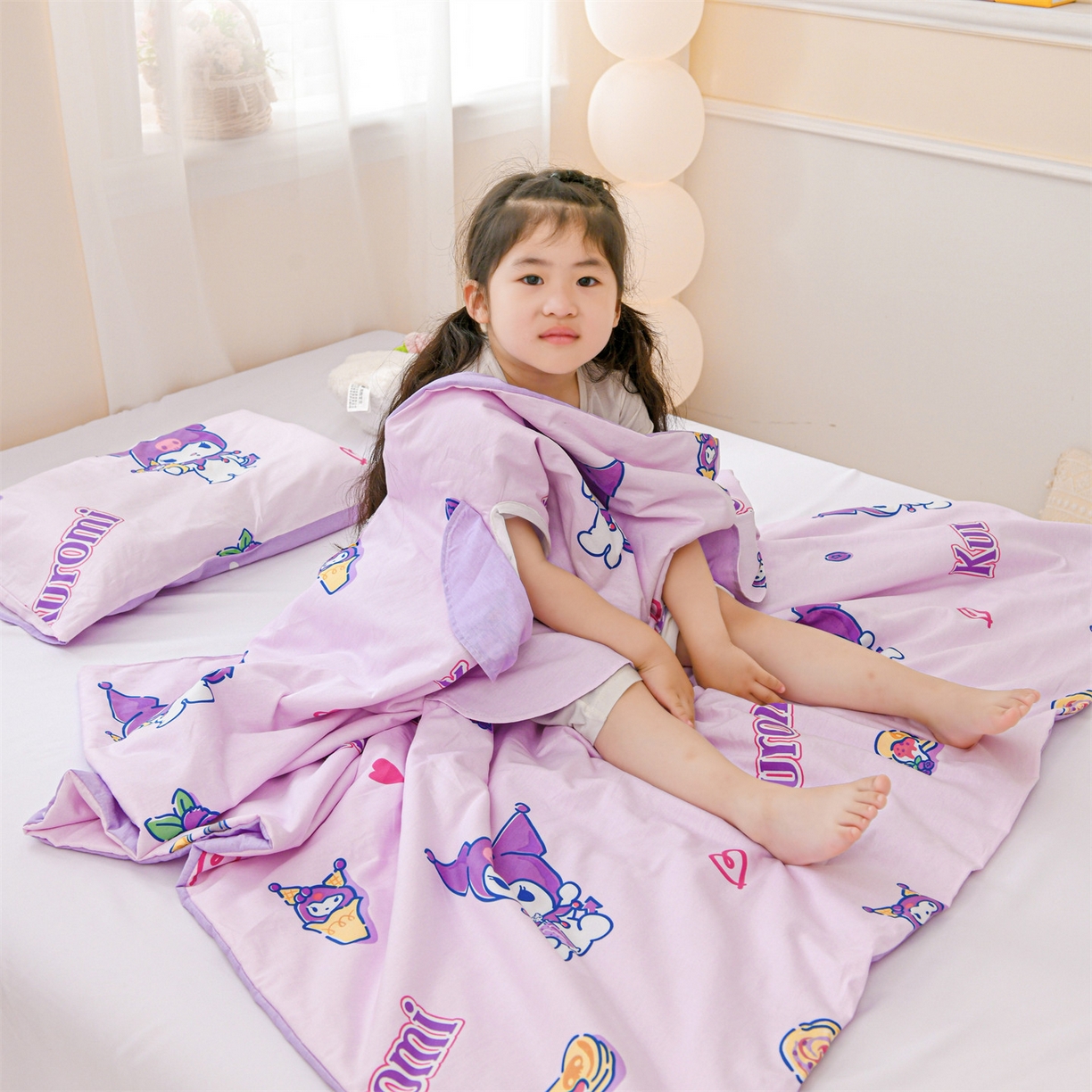 91家纺网 家纺一手货源 找家纺 名兮家居 2026新款经典奥特曼三丽鸥A类全棉纯棉儿童睡袋护肚防踢被 防踢被-甜筒库洛米