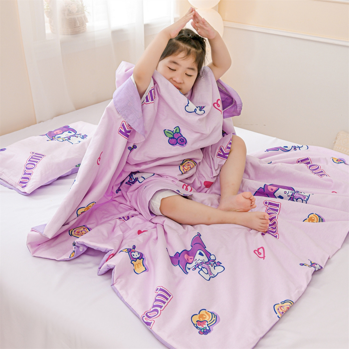 91家纺网 家纺一手货源 找家纺 名兮家居 2026新款经典奥特曼三丽鸥A类全棉纯棉儿童睡袋护肚防踢被 防踢被-甜筒库洛米