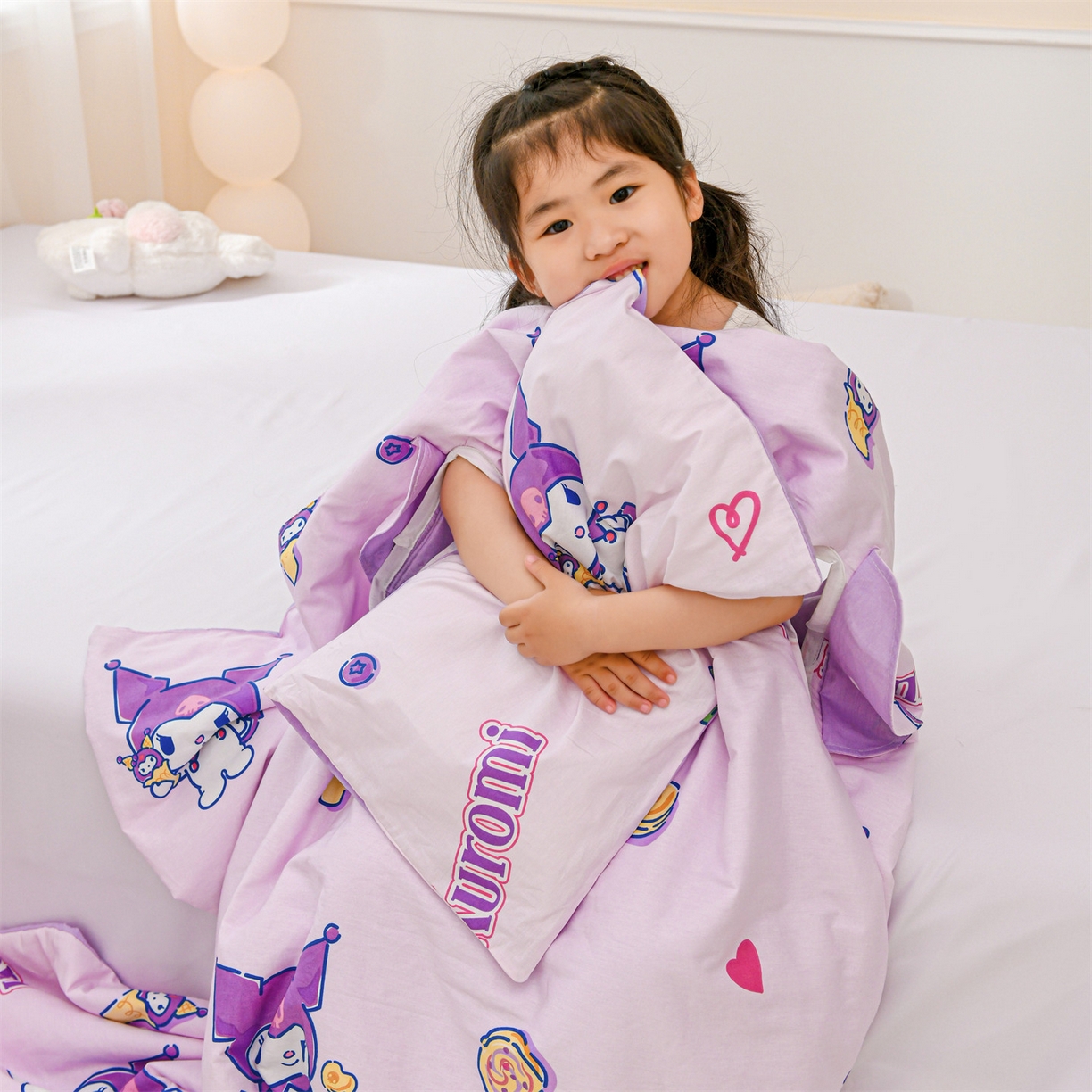 91家纺网 家纺一手货源 找家纺 名兮家居 2026新款经典奥特曼三丽鸥A类全棉纯棉儿童睡袋护肚防踢被 防踢被-甜筒库洛米