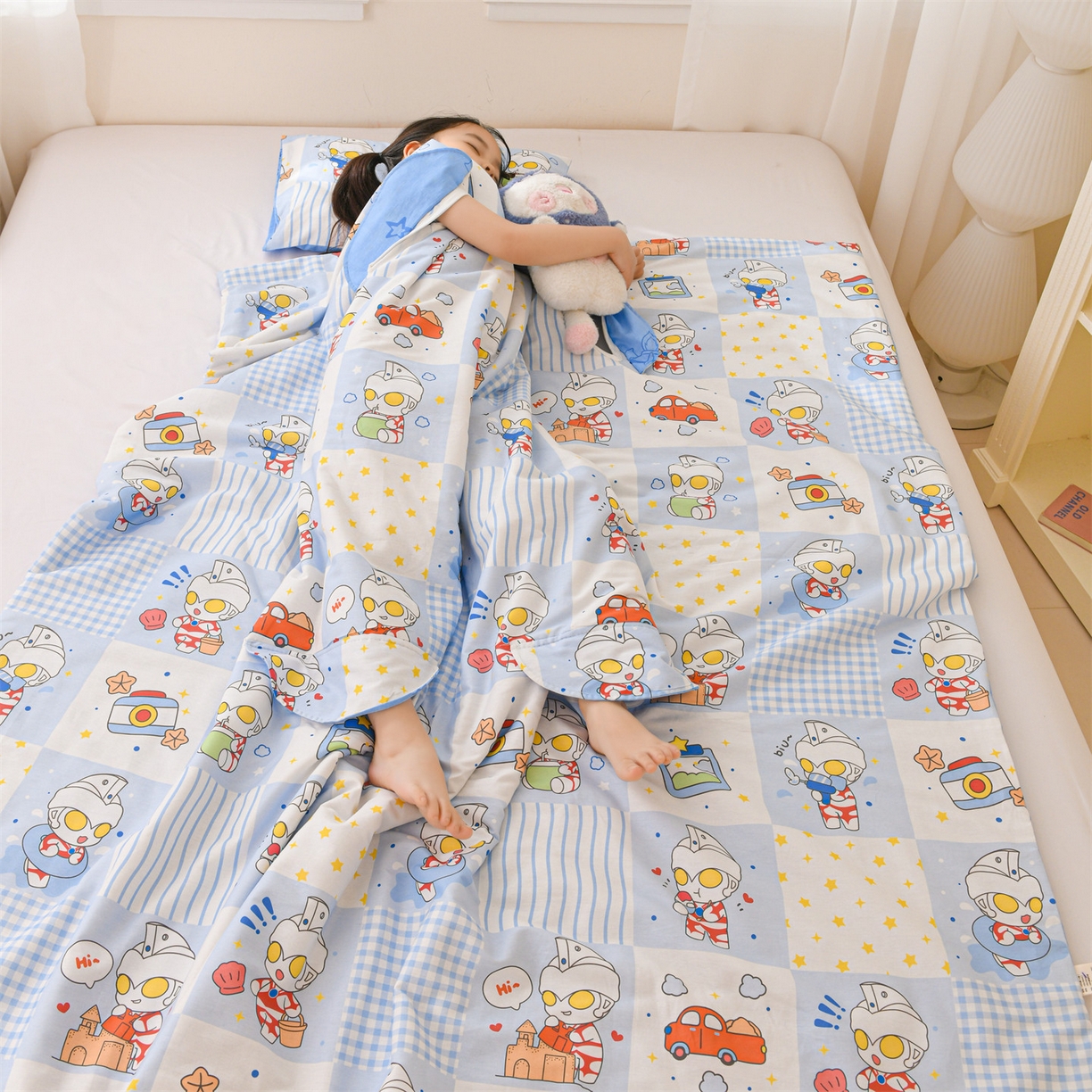 91家纺网 家纺一手货源 找家纺 名兮家居 2026新款经典奥特曼三丽鸥A类全棉纯棉儿童睡袋护肚防踢被 防踢被-小小艾斯