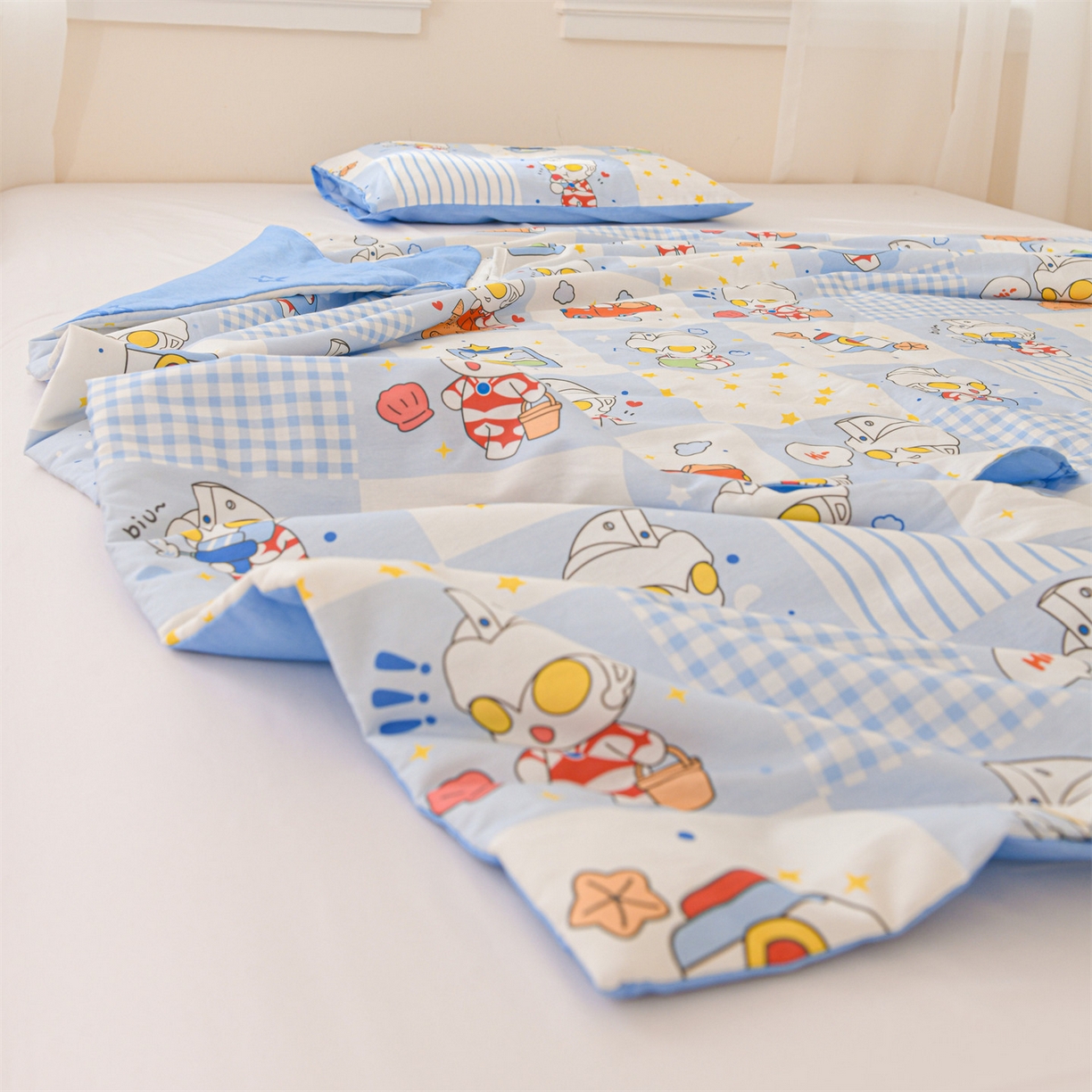 91家纺网 家纺一手货源 找家纺 名兮家居 2026新款经典奥特曼三丽鸥A类全棉纯棉儿童睡袋护肚防踢被 防踢被-小小艾斯