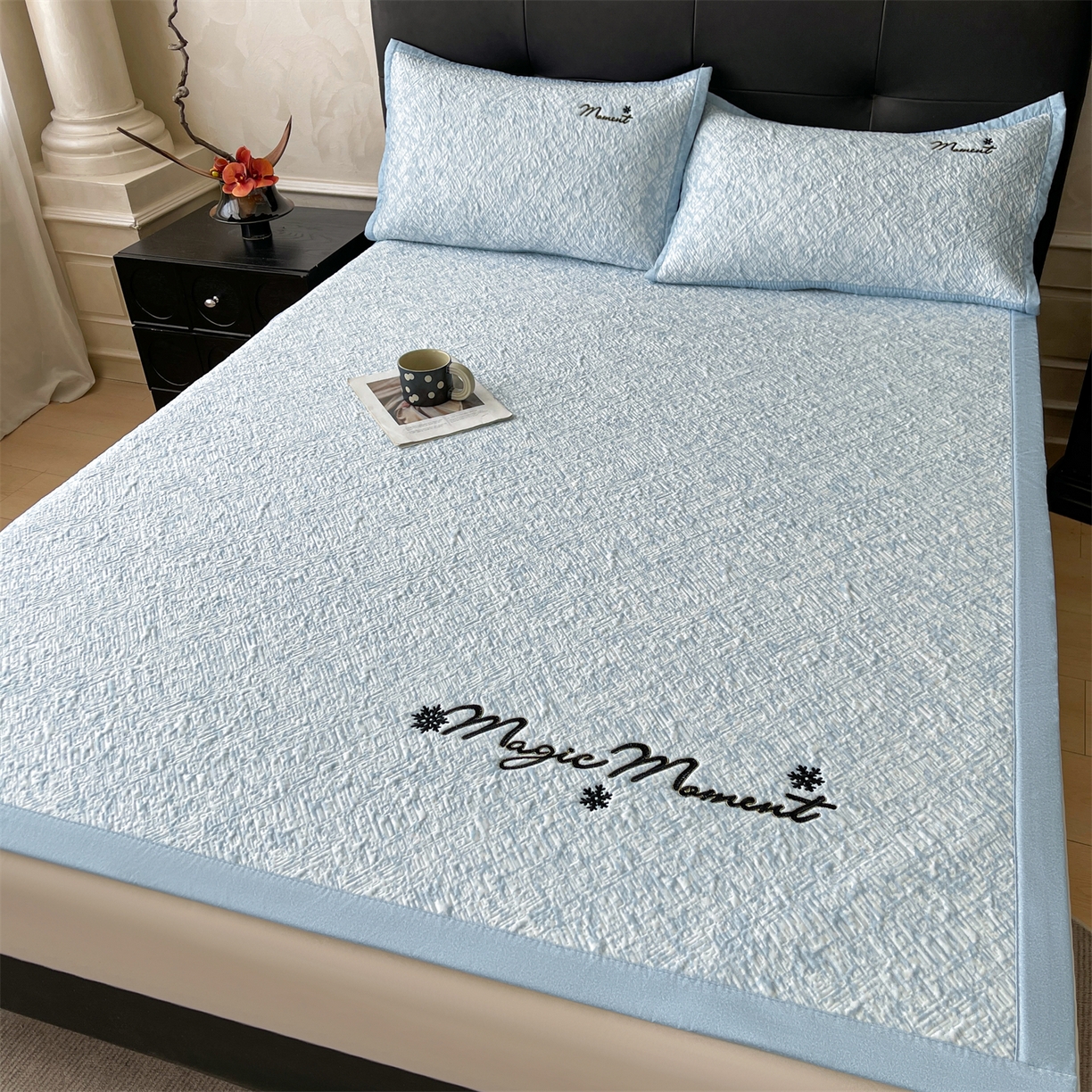 91家纺网 家纺一手货源 找家纺 （总）慕木家纺 2026新款巴洛克刺绣系列冰豆豆凉席和床笠凉席席子空调软席