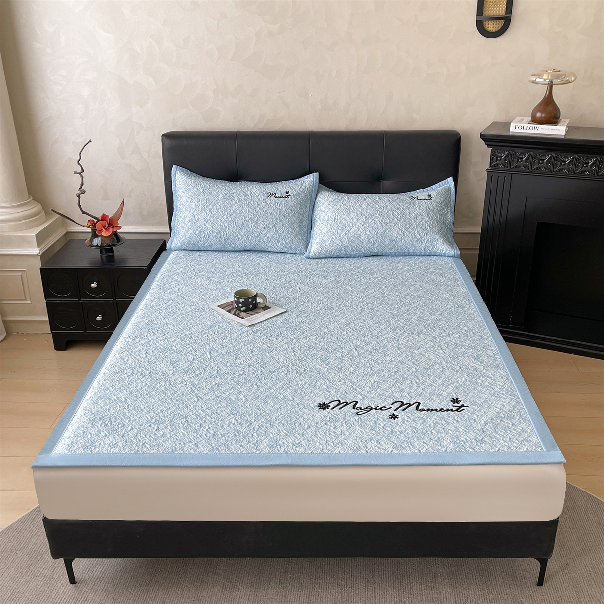 91家纺网 家纺一手货源 找家纺 （总）慕木家纺 2026新款巴洛克刺绣系列冰豆豆凉席和床笠凉席席子空调软席