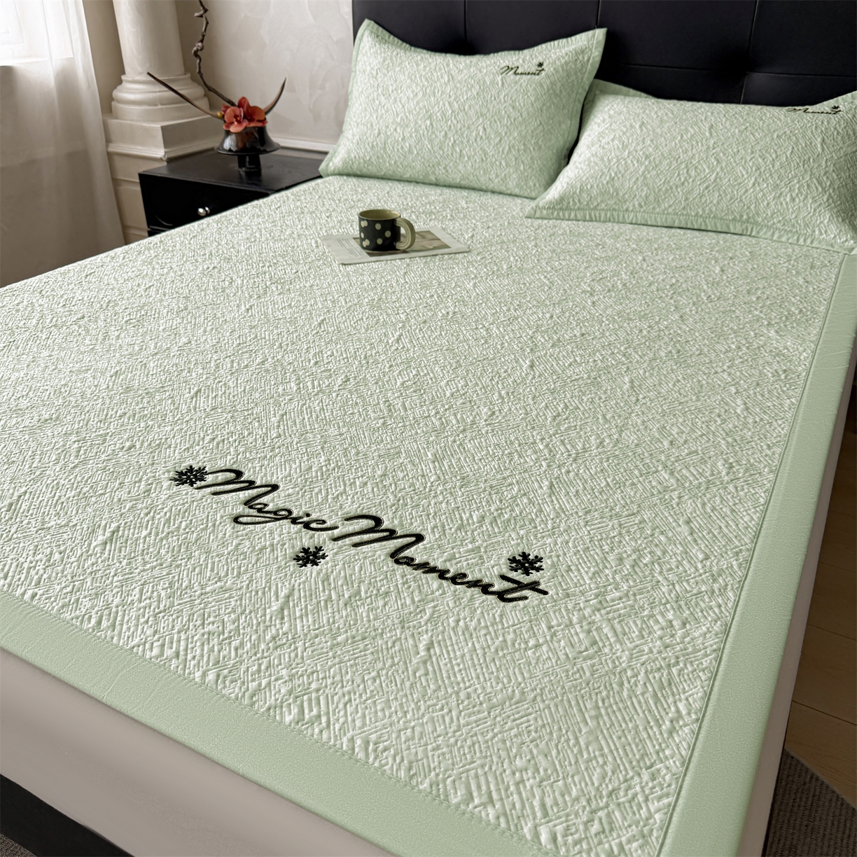 91家纺网 家纺一手货源 找家纺 （总）慕木家纺 2026新款巴洛克刺绣系列冰豆豆凉席和床笠凉席席子空调软席