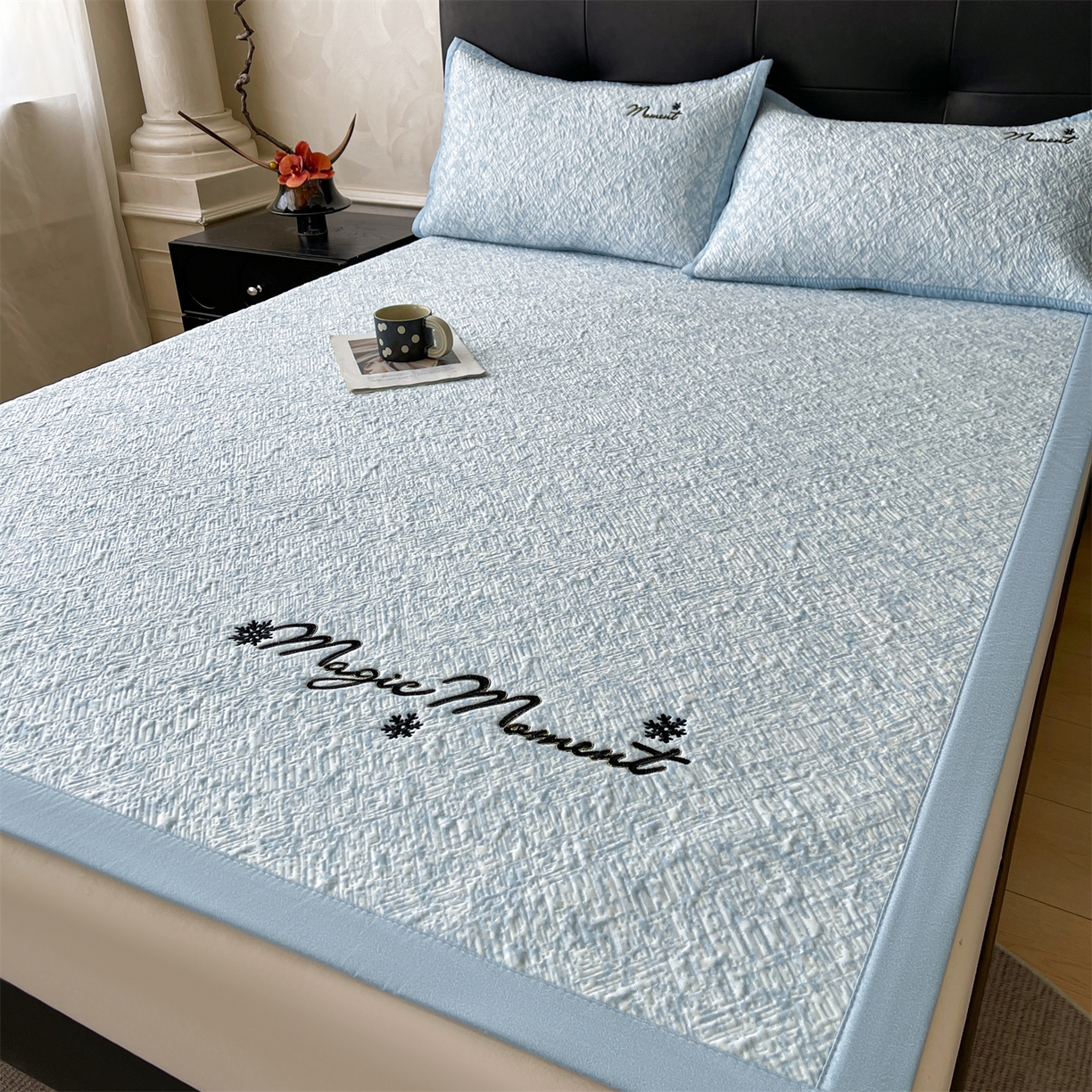 慕木家纺 2026新款巴洛克刺绣系列冰豆豆凉席和床笠凉席席子空调软席 巴洛克-蓝 床席款