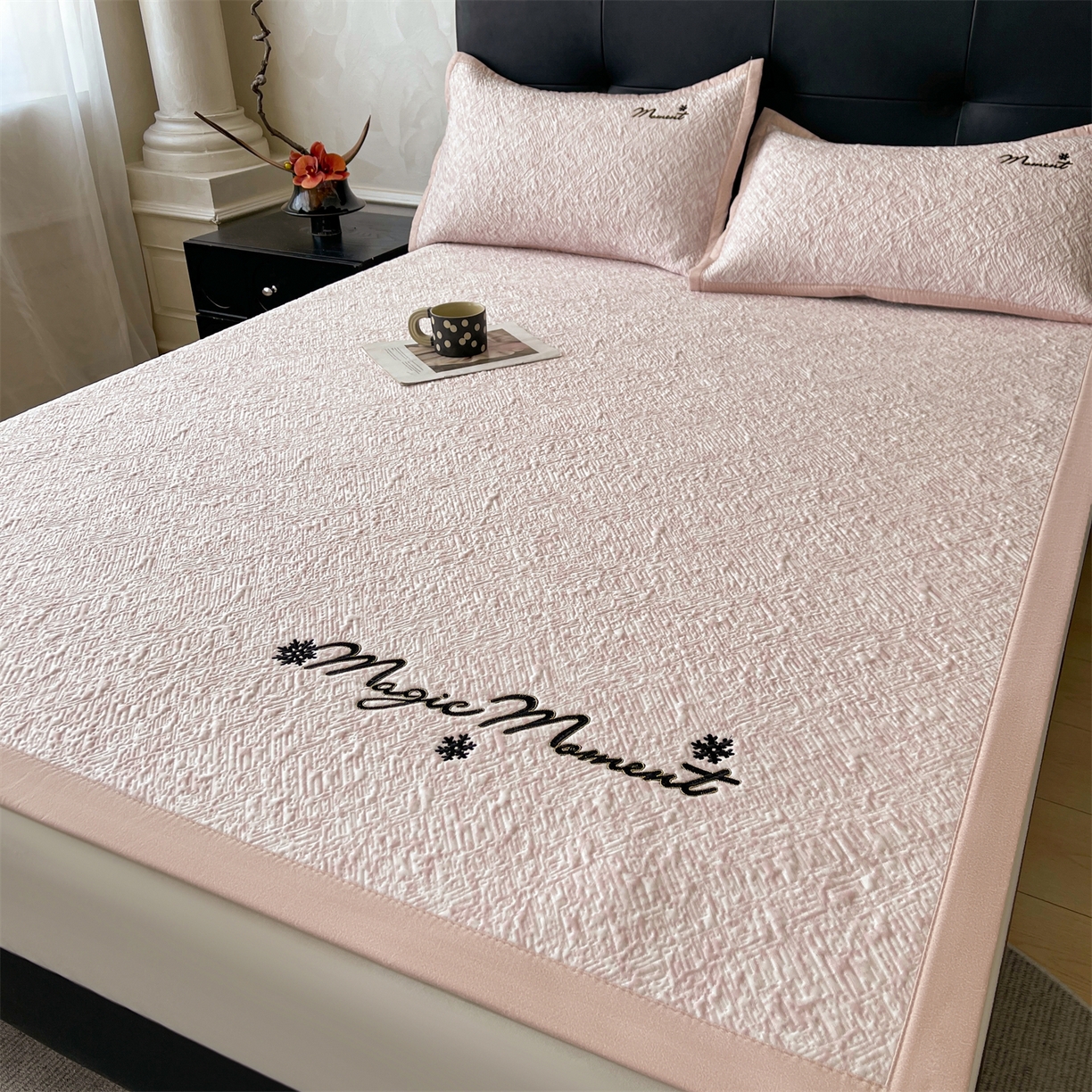 慕木家纺 2026新款巴洛克刺绣系列冰豆豆凉席和床笠凉席席子空调软席 巴洛克-粉 床席款