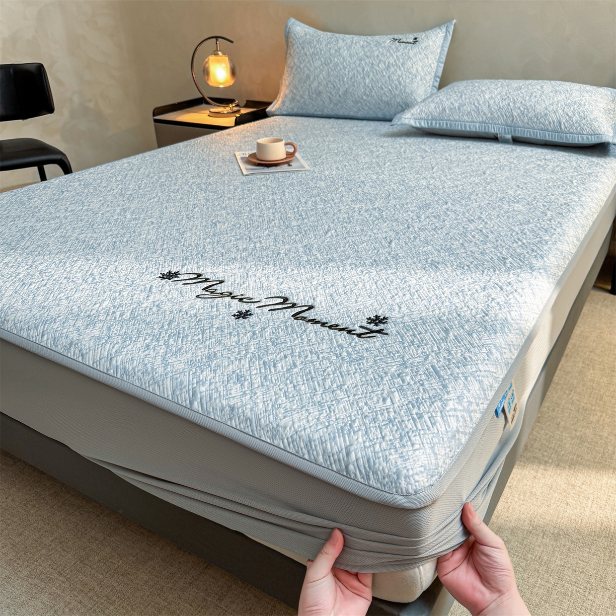 慕木家纺 2026新款巴洛克刺绣系列冰豆豆凉席和床笠凉席席子空调软席 巴洛克-蓝 床笠款