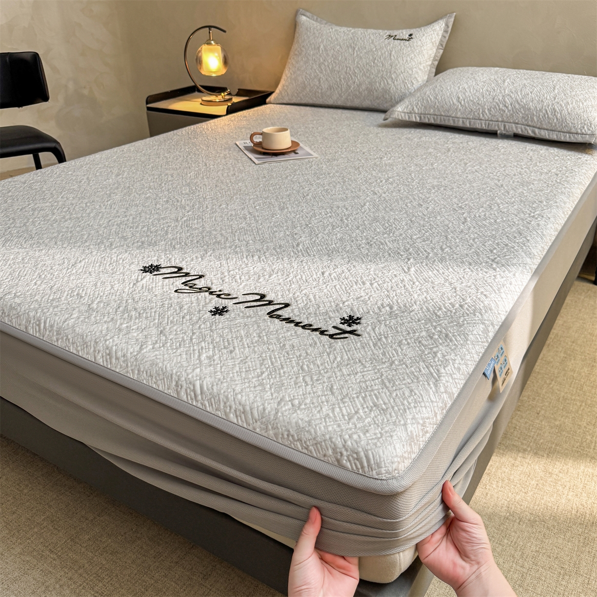 慕木家纺 2026新款巴洛克刺绣系列冰豆豆凉席和床笠凉席席子空调软席 巴洛克-灰 床笠款