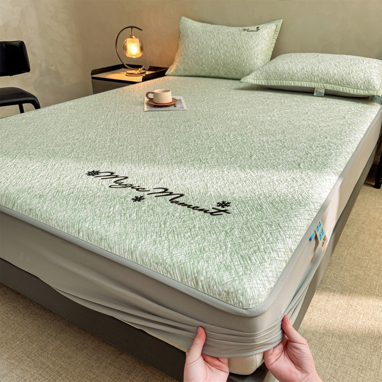 慕木家纺 2026新款巴洛克刺绣系列冰豆豆凉席和床笠凉席席子空调软席 巴洛克-绿 床笠款