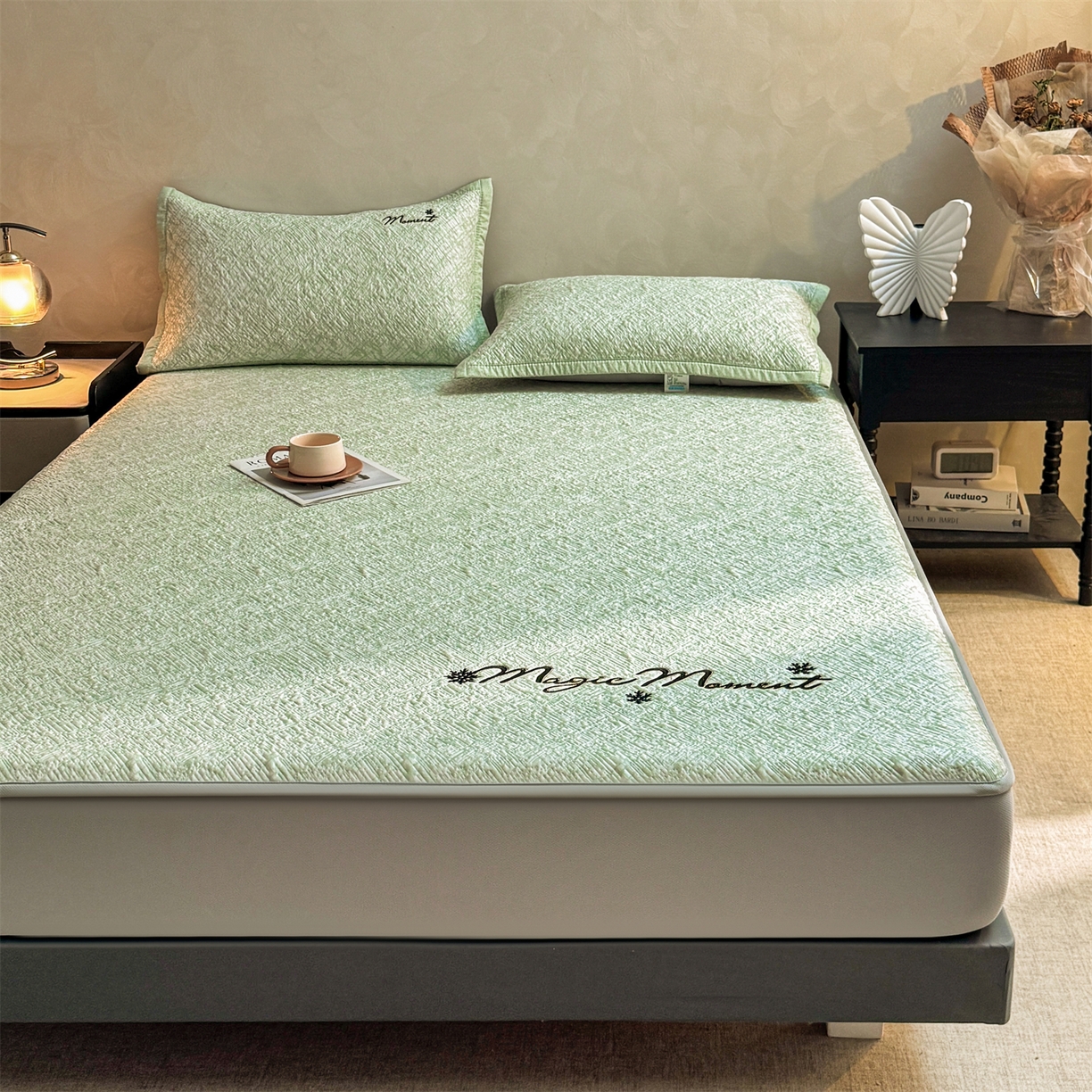 91家纺网 家纺一手货源 找家纺 慕木家纺 2026新款巴洛克刺绣系列冰豆豆凉席和床笠凉席席子空调软席 巴洛克-绿 床笠款