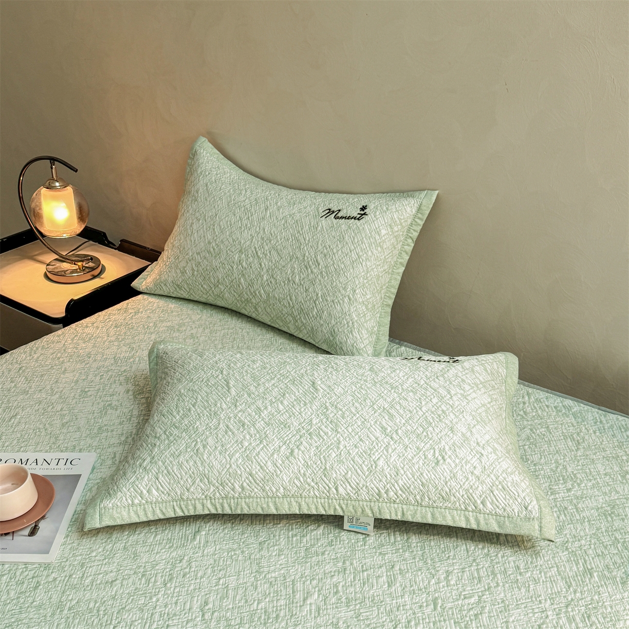 91家纺网 家纺一手货源 找家纺 慕木家纺 2026新款巴洛克刺绣系列冰豆豆凉席和床笠凉席席子空调软席 巴洛克-绿 床笠款