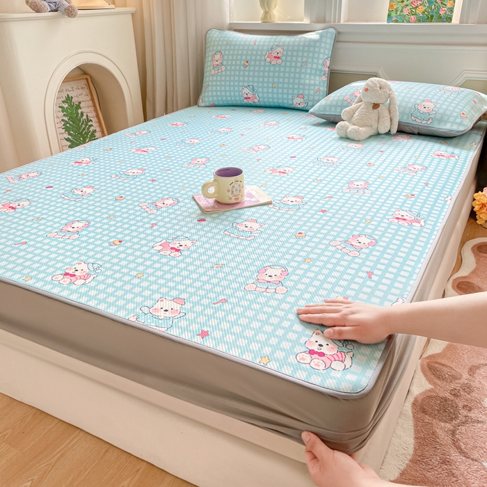 91家纺网 家纺一手货源 找家纺 女子家纺 2026新款斜纹凉感豆豆床笠款 床笠-蓝格西高地