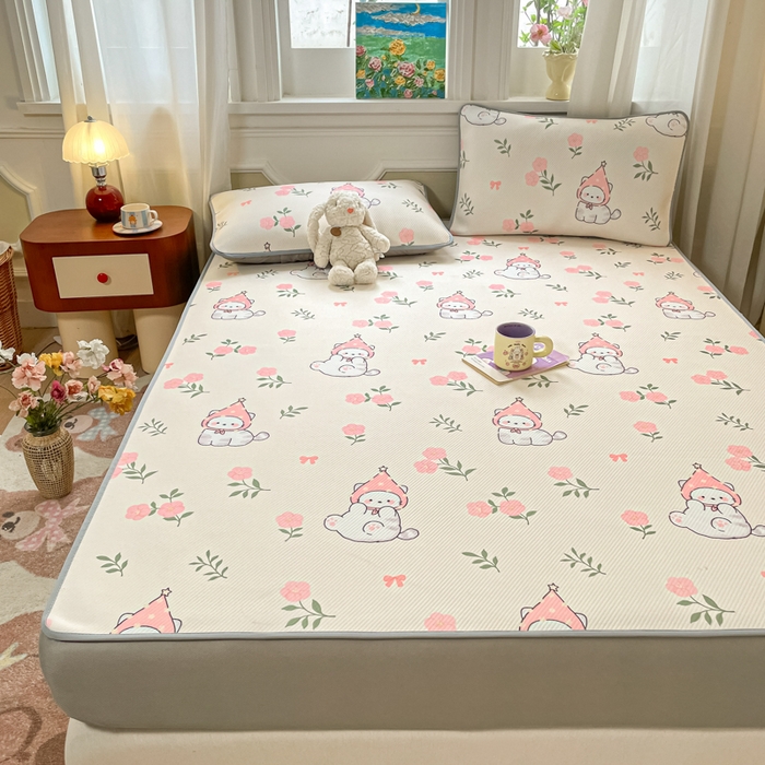 91家纺网 家纺一手货源 找家纺 女子家纺 2026新款斜纹凉感豆豆床笠款 床笠-花花精灵