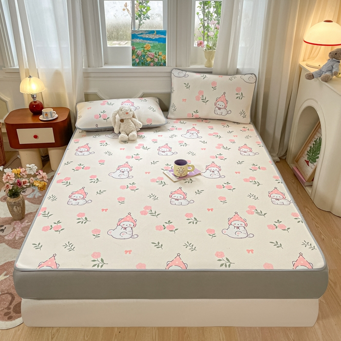 91家纺网 家纺一手货源 找家纺 女子家纺 2026新款斜纹凉感豆豆床笠款 床笠-花花精灵