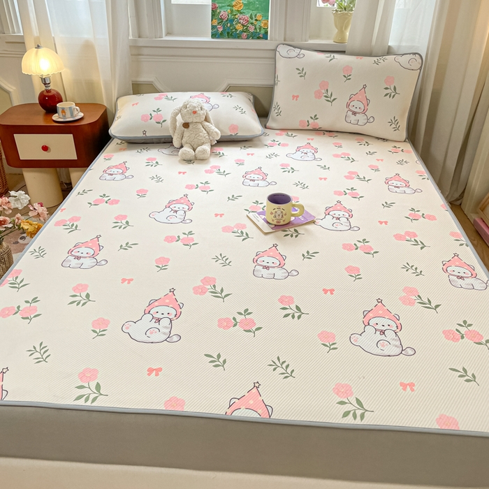 91家纺网 家纺一手货源 找家纺 女子家纺 2026新款斜纹凉感豆豆床笠款 床笠-花花精灵