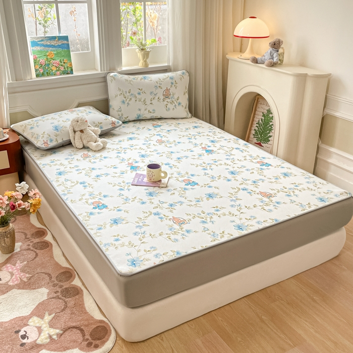 91家纺网 家纺一手货源 找家纺 女子家纺 2026新款斜纹凉感豆豆床笠款 床笠-浅夏花兔