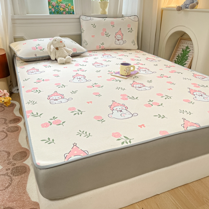 91家纺网 家纺一手货源 找家纺 女子家纺 2026新款斜纹凉感豆豆床笠款 床笠-花花精灵