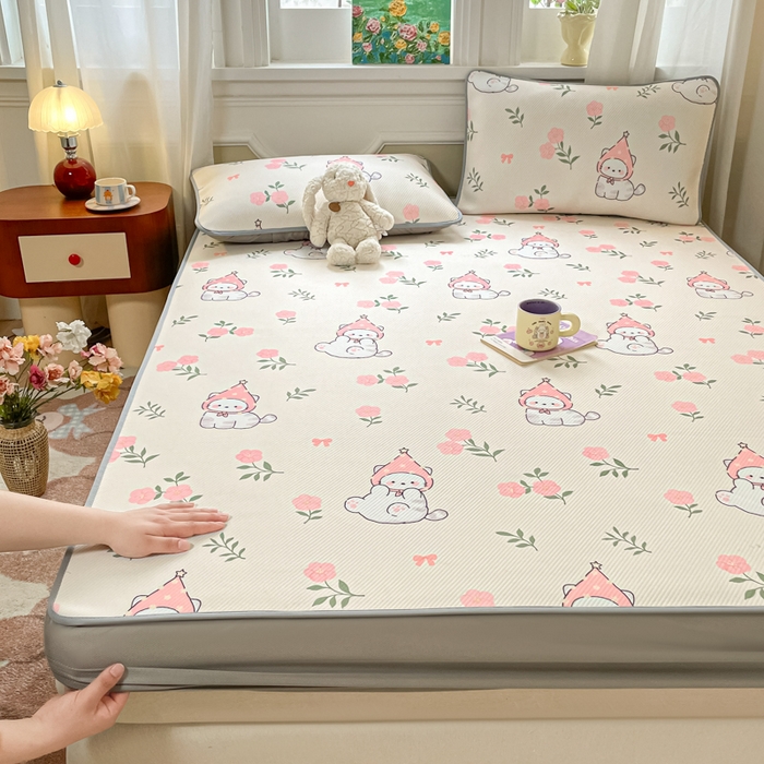 91家纺网 家纺一手货源 找家纺 女子家纺 2026新款斜纹凉感豆豆床笠款 床笠-花花精灵