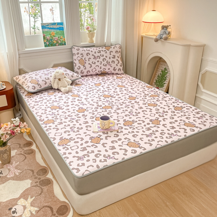 91家纺网 家纺一手货源 找家纺 女子家纺 2026新款斜纹凉感豆豆床笠款 床笠-粉豹黑皮