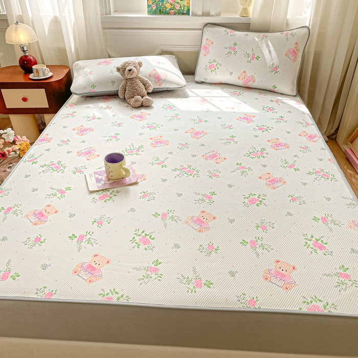 91家纺网 家纺一手货源 找家纺 女子家纺 2026新款斜纹凉感豆豆床笠款 床笠-粉花软熊